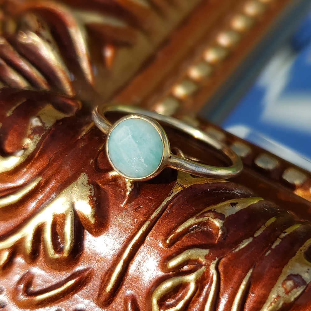 Genuine Turquoise Ring in 14K Gold/925 Silver